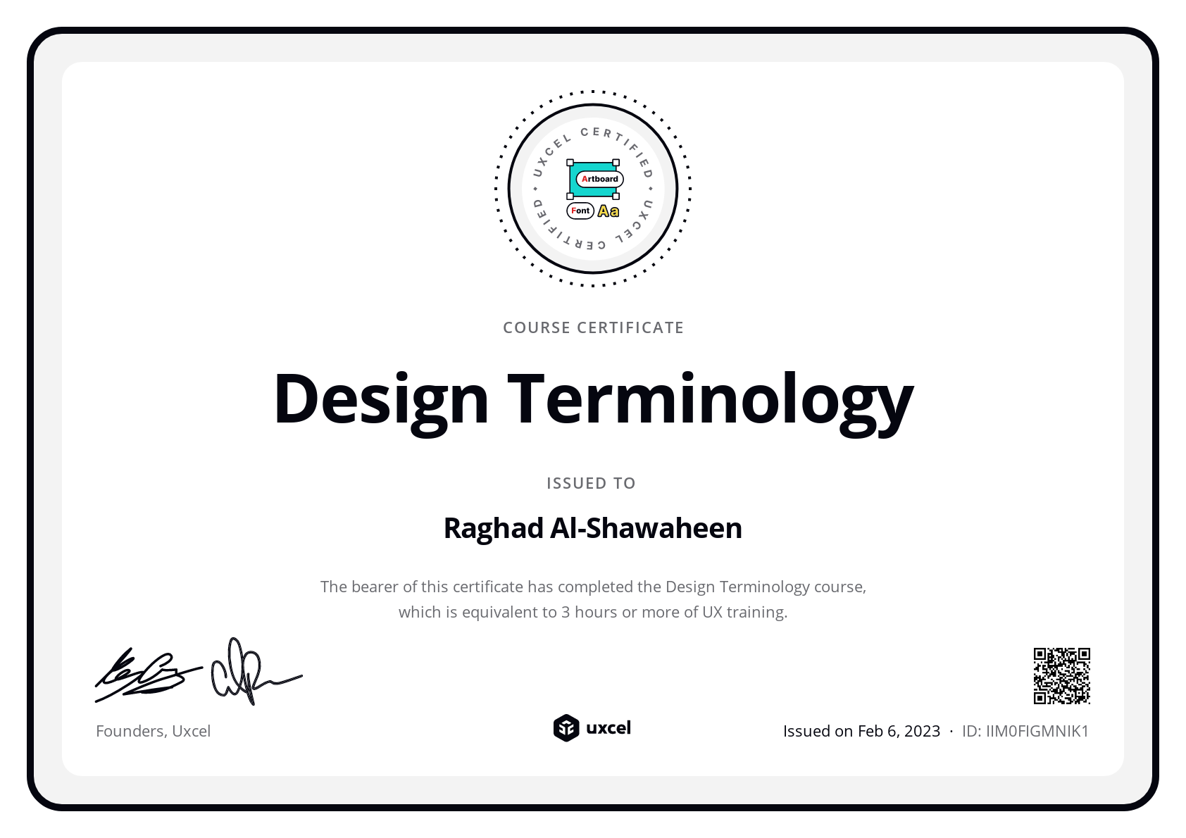 Raghad Al-Shawaheen's certificate